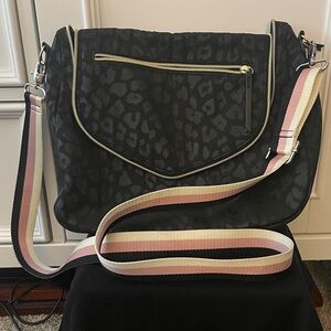 Stella and Dot Black Leopard Print Bag with Pink, white and black Strap